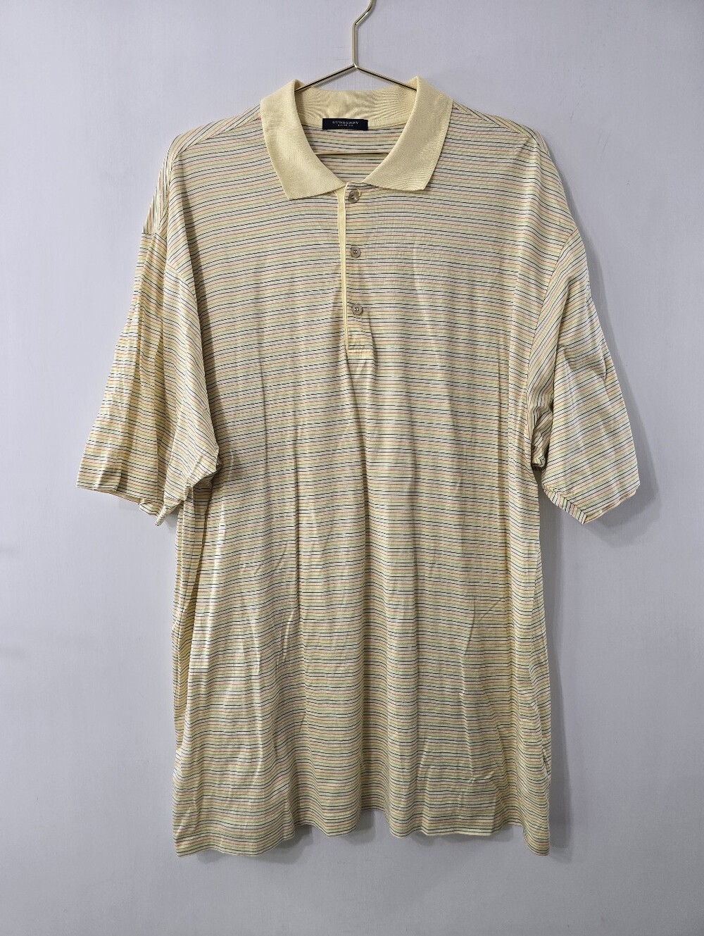 Burberry London Stripe Polo Shirt Cotton Micro Striped Butter Yellow Multi Sz XL